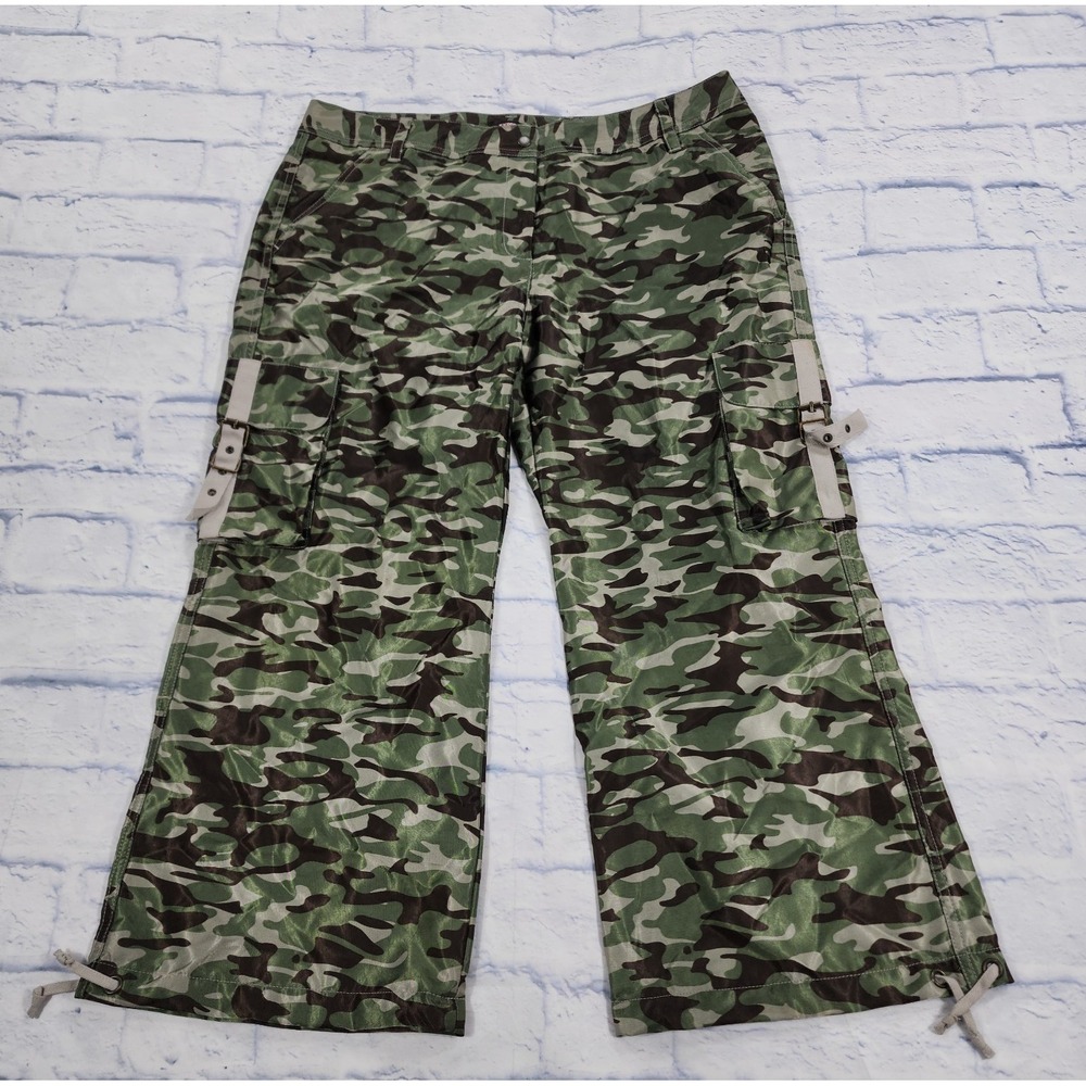 Express Pants WOMENS 12 Green Cargo Paratrooper Parachute Baggy Crop VINTAGE 90s